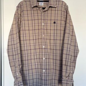 Brooks Brothers Tan and Blue Plaid Regent Fit Shirt
